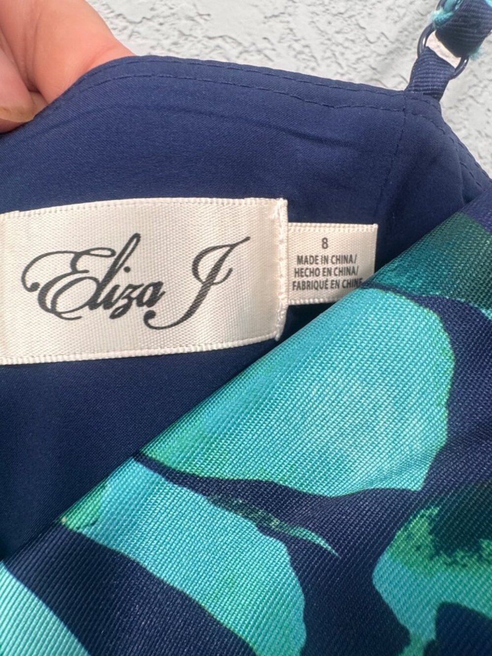 Eliza J Blue & Green Floral Print Sleeveless Dress With Adjustable Straps Size 8 - Picture 3 of 7